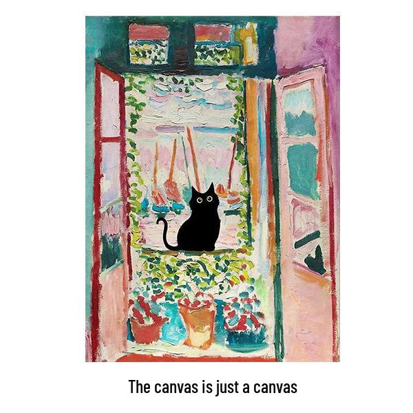 Water Lily & Starry Night Abstract Cat Art: Colorful Wall Hanging for Bedroom & Living Room