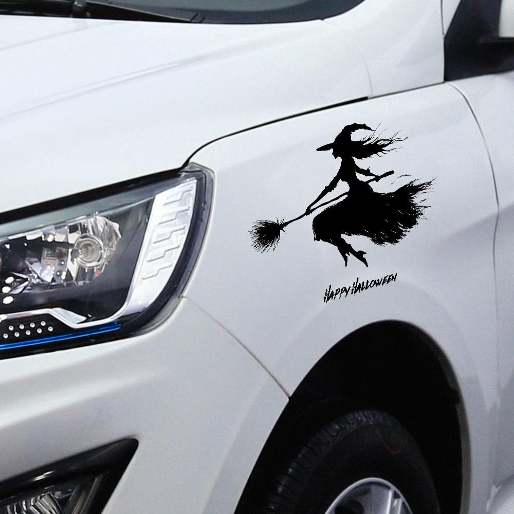 Halloween Black Broom Riding Witch Decoration Paste Painting For Wall And Car