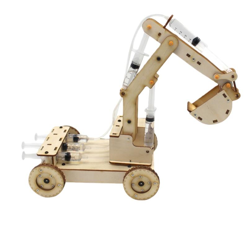 Wooden Hydraulic Excavator Model No.2 DIY Steam Experiment Set with Rotatable Wheels - Scientific Small Production Kit