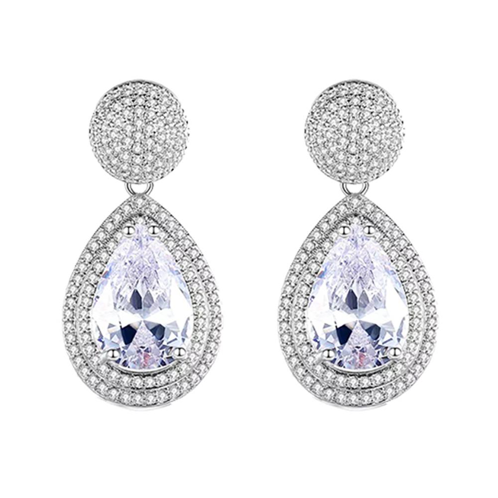 Noble Women Temperament Drop Earrings with Brilliant Zirconia Bridal Wedding Accessories with Delicate Design Luxury Gift