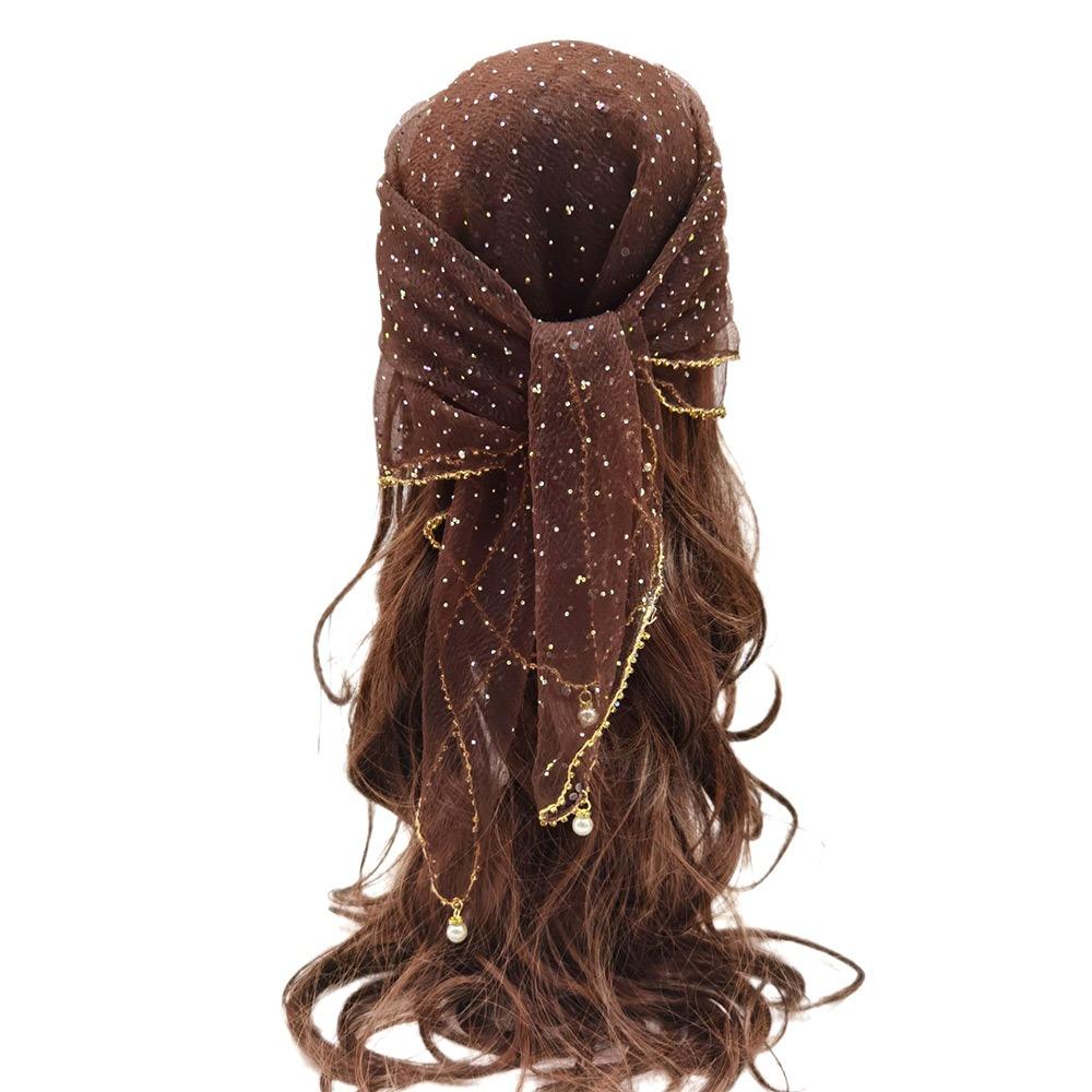 Fashion Pearl Tassel Diamond Hijab Rhinestone Square Pearl Tassel Scarf Full Sky Thin Veil Veil Bandana Women Headwear