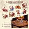 8/16Pcs 2D Flat Santa Claus Ornaments Wooden Deer Christmas Tree Ornaments Holiday Pendants Shiny Beautiful Xmas Hanging Party