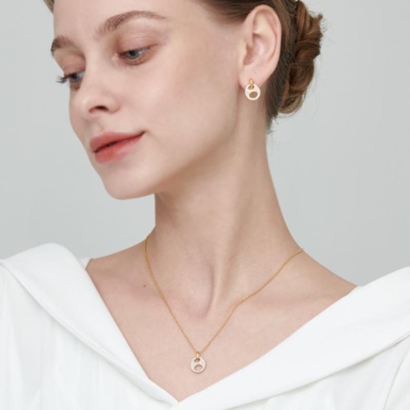 ELLE Jewelry Urban 14K Round Cubic Zirconia Earrings (Gold Pin) ELGPEE382