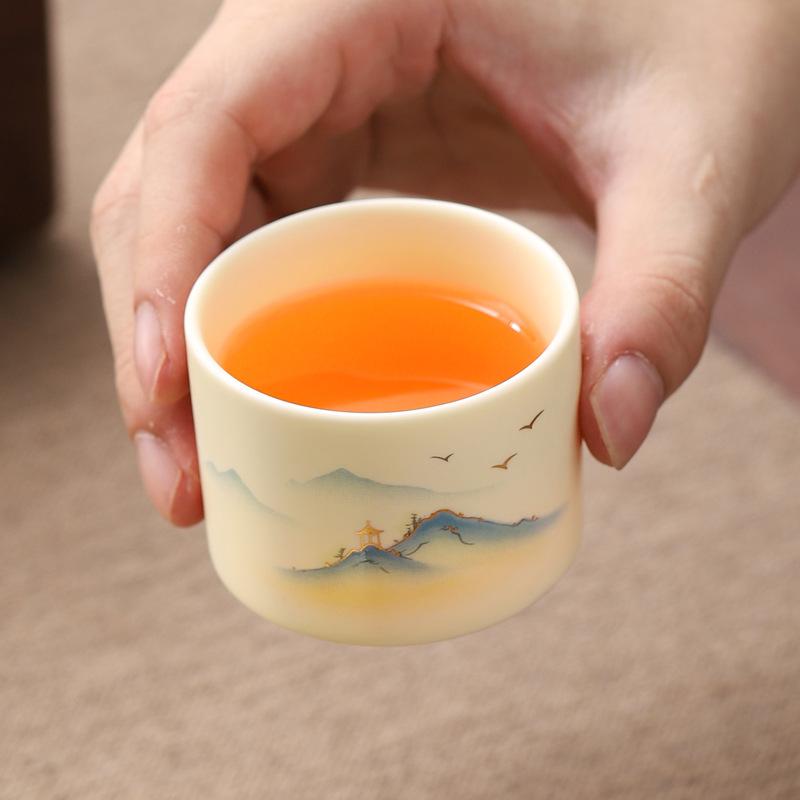 Premium Cream Yellow Thousand Miles Jiangshan Master Cup Tea Cup Set Teacup Business Event Gifts