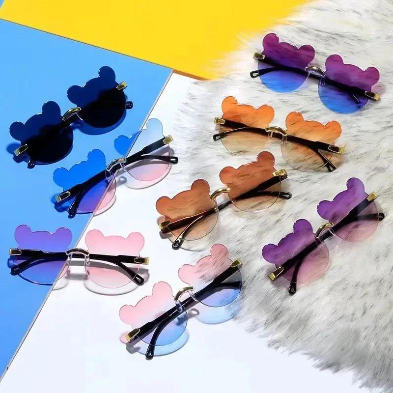 1Pc Outdoor Travel Skiing Sunglasses Cartoon Bear Sunglassess for Boy Girl Children Rimless Casual Sunglasses UV400 Fashionable