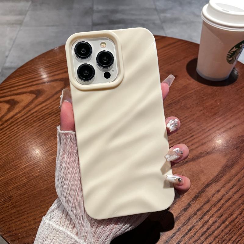 Luxury Wave Satin Ruffle Pattern Phone Case For iPhone 11 12 13 14 15 16 Pro Max X XR XS 7 8 Plus Shockproof Solid Color Cover