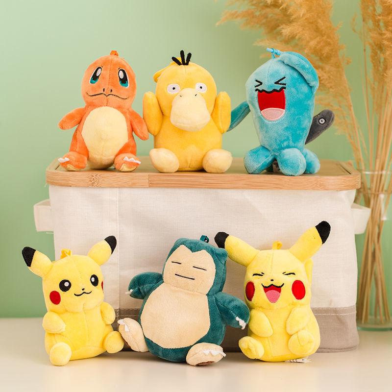 Plush Keychain Cartoon Toys Pikachu Charmander Psyduck Squirtle Snorlax Wobbuffet Doll Kids Kawai Toy Gift
