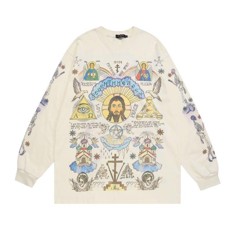 Hip Hop Retro Style Mens Hoodies & Sweatshirts American Y2k Streetwear Casual Tops Print Loose Long Sleeve O-Neck Pullovers Sweatshirts