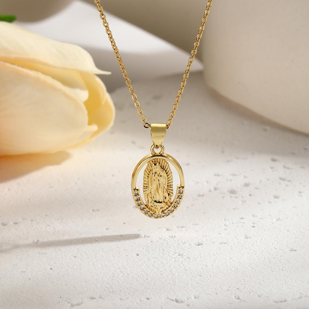 Pendentif Madonna incrusté de Zircon, collier en forme de O, pendentif déesse à breloque féminine