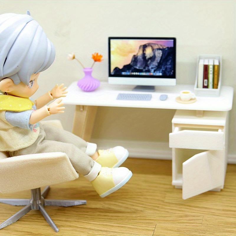 1/2 PCS Mini Office Table Desk Chair Doll House Furniture Simulation Accessories Miniature Model Display Props Pretend Play Toy