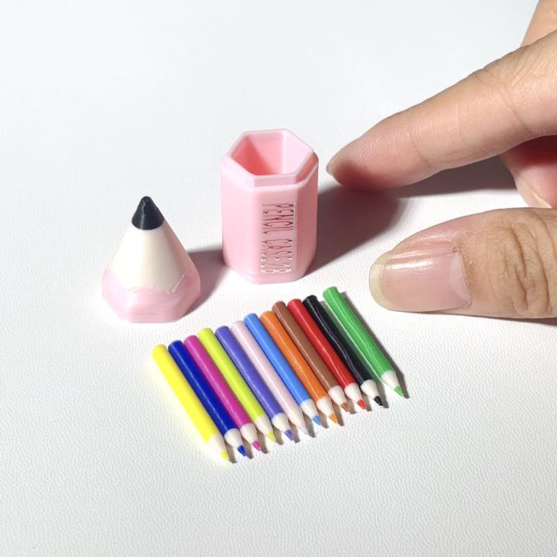 10/12Pcs Kid Pretend Play Toy Dollhouse Miniature Colored Pen Mini Pencil School Supplies Model Doll House Accessories