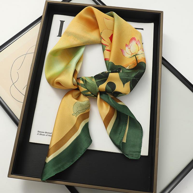 70*70CM Fashion Silk Square Scarf Women Satin Shawl Wrap Hijab Female Hair Band Luxury Ladies Print Design Headband Scarves