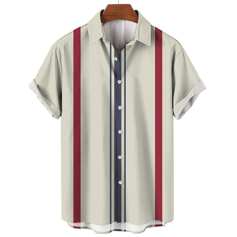 Men's Hawaiian Shirt Summer Stripe Printed Short Sleeved Shirts Lapel Button Large Men Street Clothing Fashion Casual Social Top