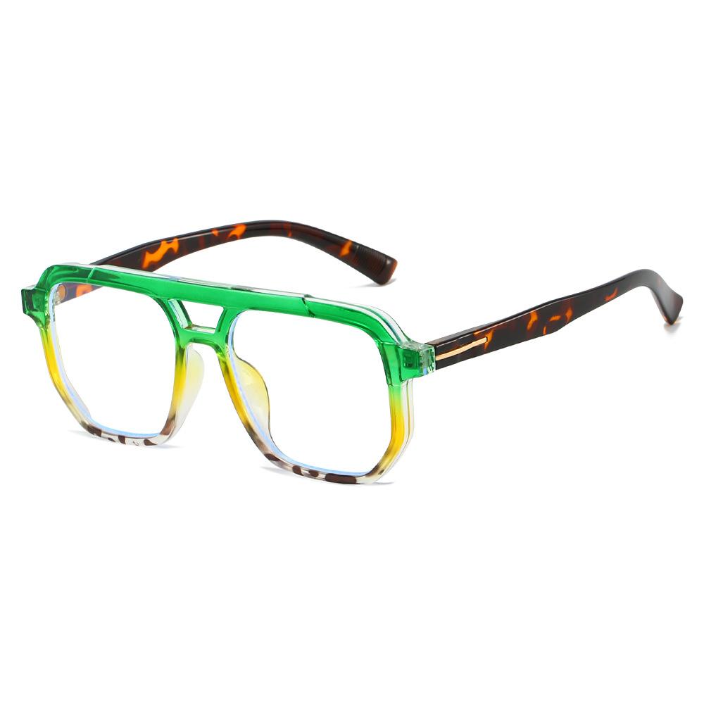 JYL Leopard Print Sunglasses UV400 Women Double Bridge Big Frame Ocean / 6270