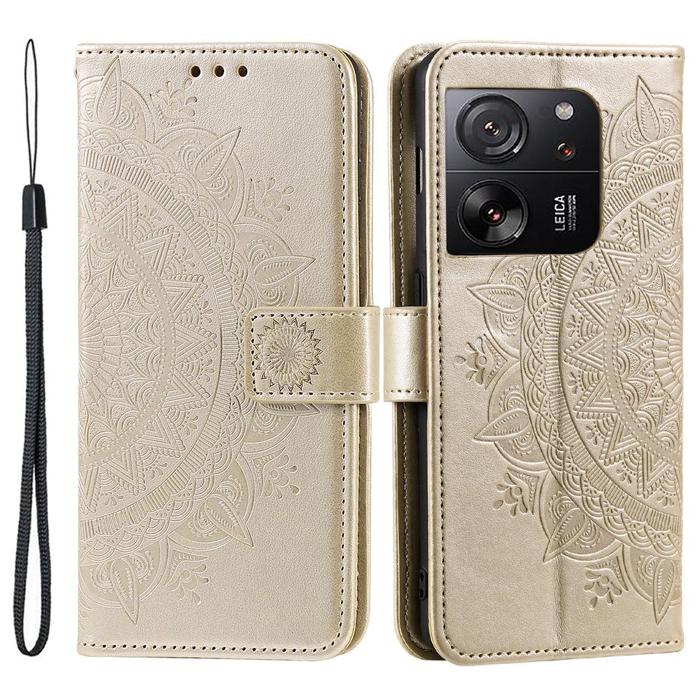 For Xiaomi 13T Pro/13T/Redmi K60 Ultra Case Mandala Flower Imprinted Leather Cover with Strap