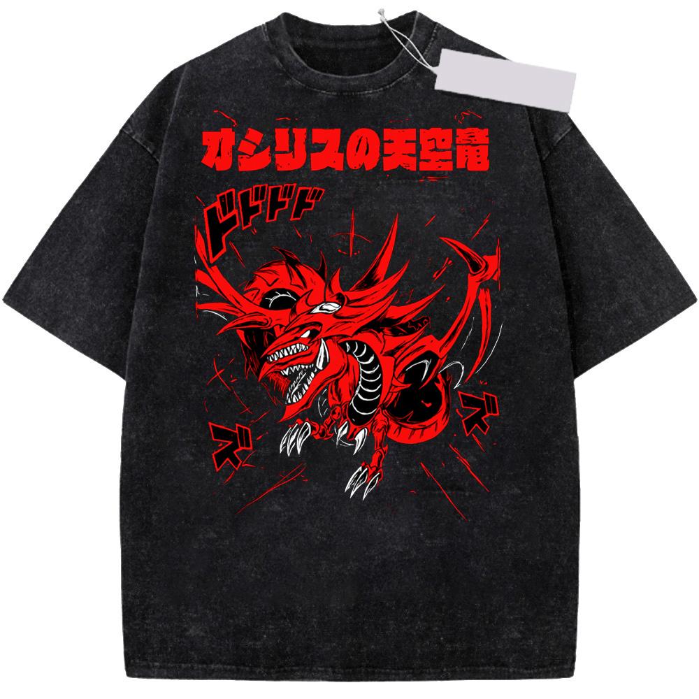 Anime Yu Gi Oh Slifer Niebiański Smok Manga Vintage Spłowiony T-shirt Oversize Wysokiej Jakości Bawełna Streetwear Odzież Męska Damska