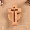 Wood Cross Ornament with Bottom Holder Decorative Figurine Decoration for School Office Bedroom Tabletop Decoration
