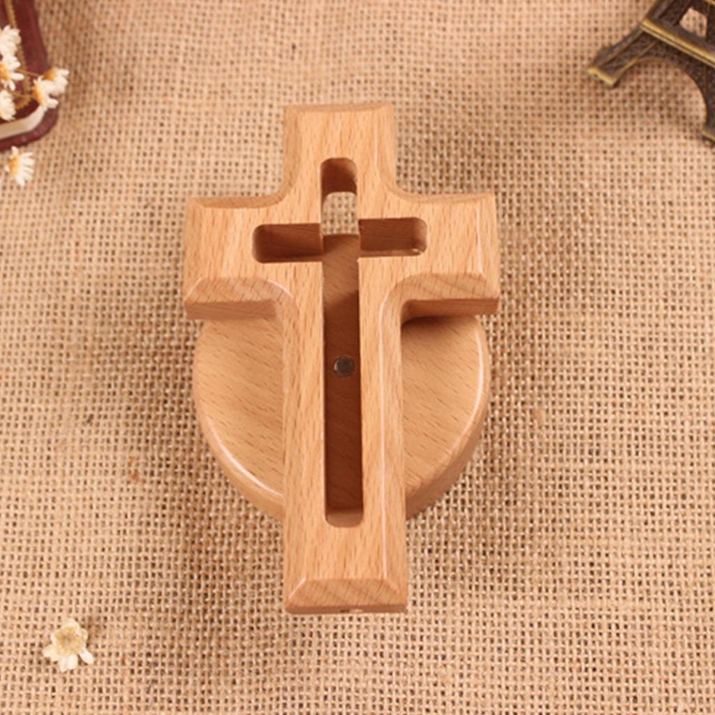 Wood Cross Ornament with Bottom Holder Decorative Figurine Decoration for School Office Bedroom Tabletop Decoration