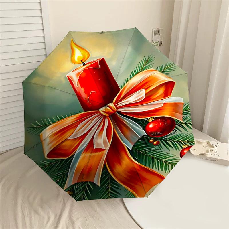 

1PC Christmas candleAutomatic Open/Close Umbrella with Windproof, 8-Rib Sturdy Canopy, Durable Ribs, Fashionable Design, Outdoor Accessory, Fun Prin,