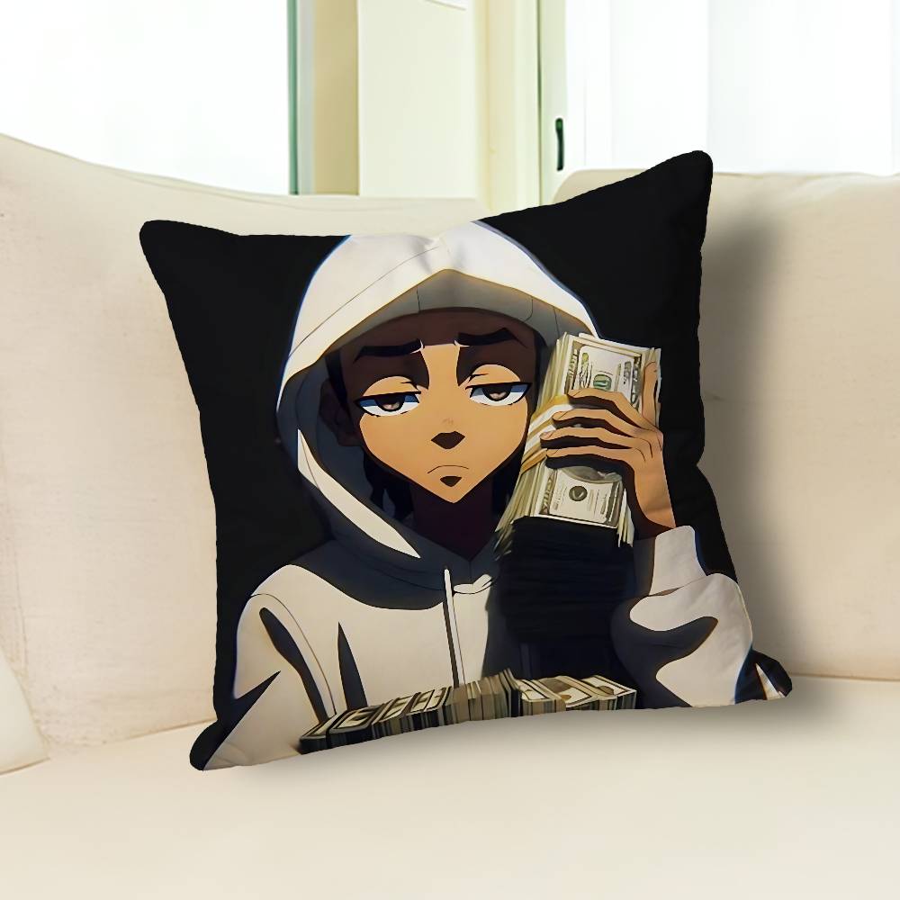 H-Huey-Freeman B-Boondocks Pillow Cases for Bedroom Living Room Sofa Home Decor Polyester Cushion Cover with Zipper