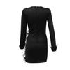 Women V-Neck Long Sleeve Solid Color Sexy Mesh  Feather Casual  Dress