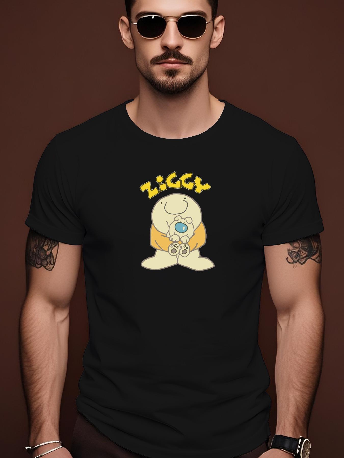 Navy Blue Casual Short Sleeve with Playful Ziggy Graphic Print - Summer Round Neck Tee T-shirt XXXXL