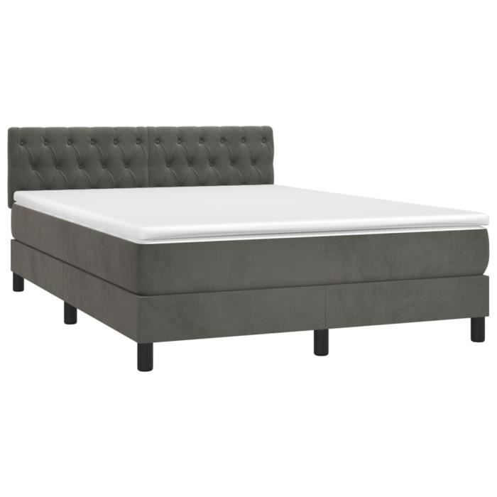 3141486 vidaXL Divan Bed and Mattress Dark Grey 140x200cm Velvet