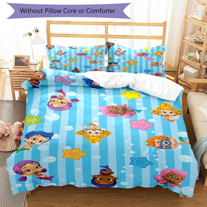 3pcs Bubble Guppies Bedding Set Duvet Cover Closure Includes 1 Duvet Cover & 2 Pillowcases, Soft and Comfortable for All Seasons.