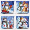 A Set of 4 Christmas Snowman Pillow Covers - 100% Pure, Modern Style, Festive Snowman Pattern, Suitables And Bedrooms