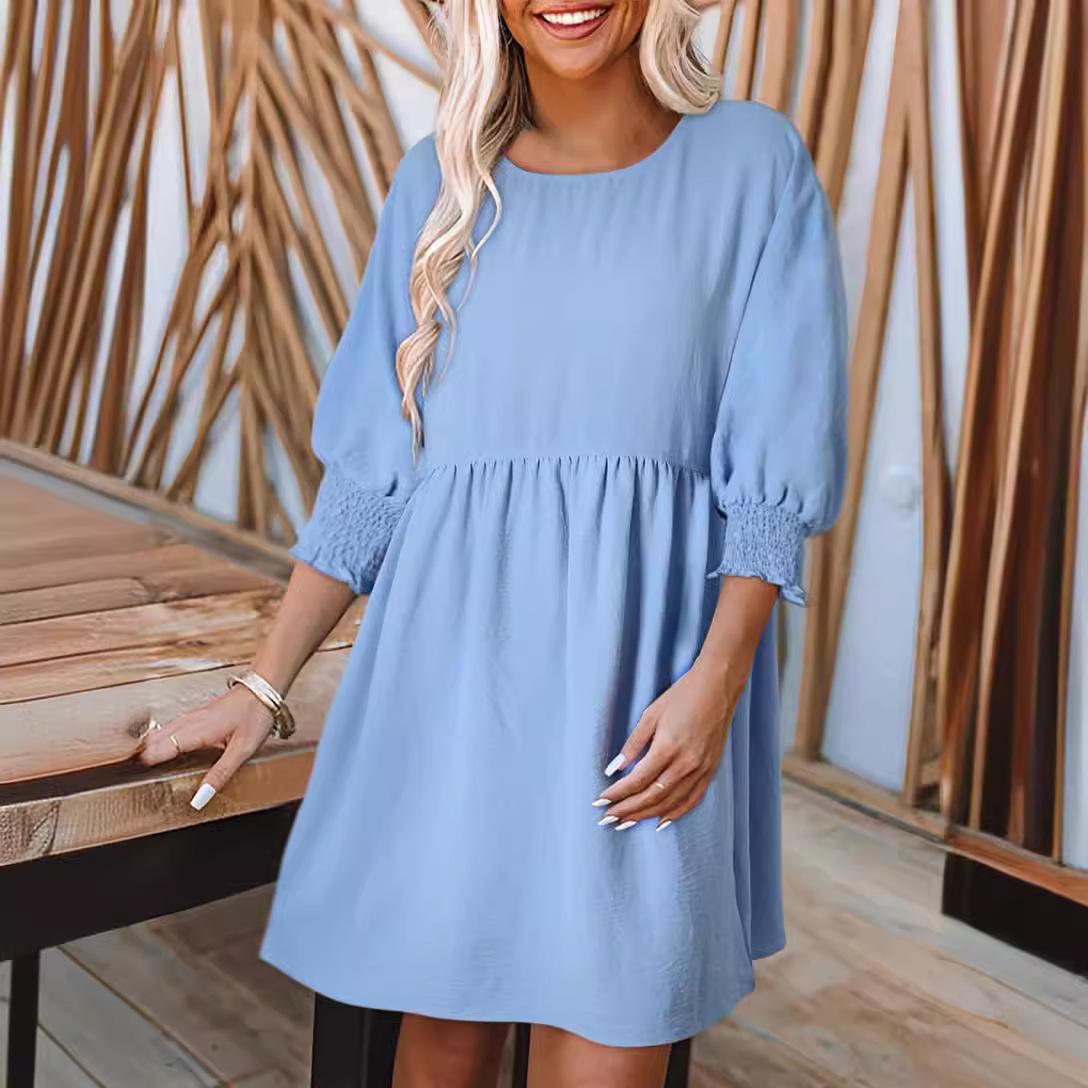 

GMXIA Seven-point Sleeve Casual Loose Round Neck Batsleeve Dress Women XXL небесно-голубой