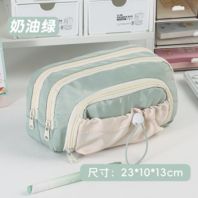 Cream pencil case Large capacity high value stationery box Middle school student simple pencil case ins style stationery storage bag