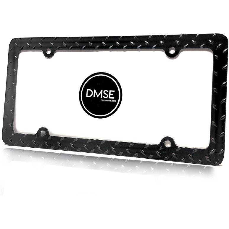 DMSE Heavy Duty Metal Diamond Plate Plated License Plate Frame Cool Decorative Design For Any Vehicle (Black) чёрный
