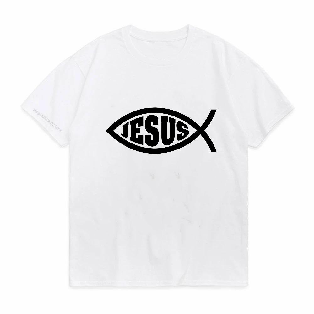 Jesus Fish Christ Print TShirt For Man Woman Christian Jesus Faith Inspirational Fashion Brand T Shirts Tshirt Men Clothing