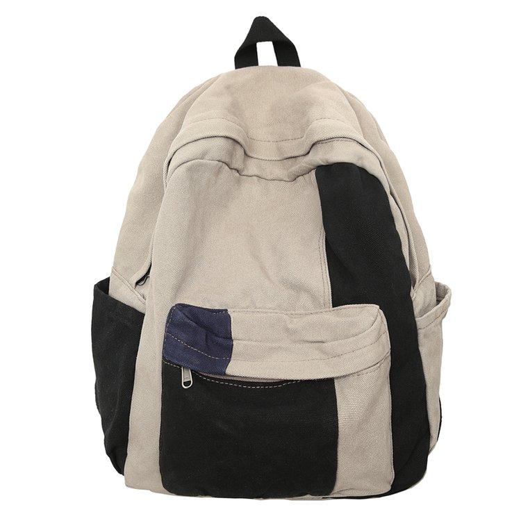Japanischer Retro Mori Canvas Rucksack Schultasche für Damen Damen Ins Kontrastfarbe Anhänger Nische Freizeit Studentenrucksack