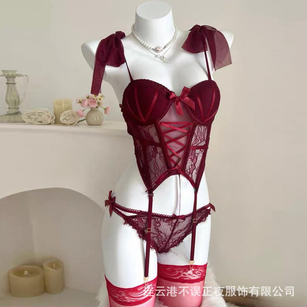 Sex Underwear Sexy Keel Uniform Small Breast Steel Ring Gathering Sling Lace Seduction Sling Set