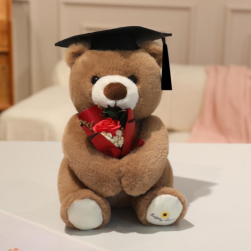 28cm Cartoon 2026 New Graduation Bear Plush Doll Dress Bouquet Doc Cap Ribbon Bear Animal Stuffed Toy Home Decor Gift For Kids