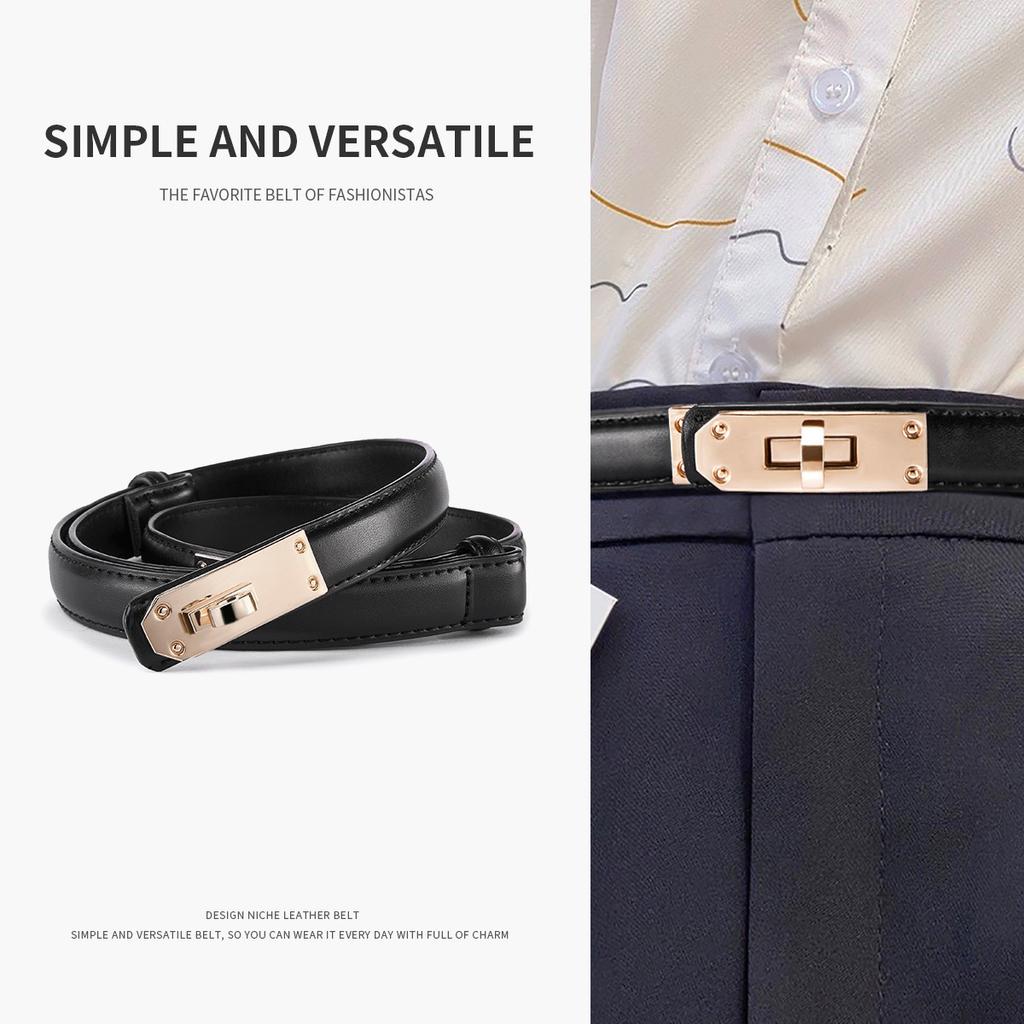 Genuine Leather Retractable Belt Women's Dress Waist Adjustable Cowhide Pant Belt Clothing Accessories Women's a Pair of Buckles Belt