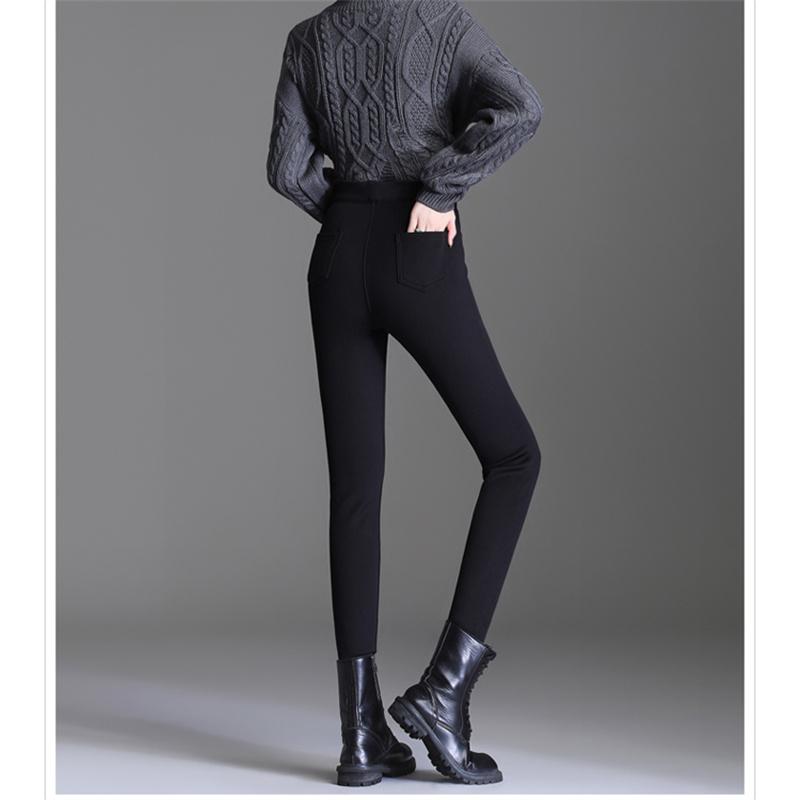 Autumn Winter Women's High Waist Slim Cashmere Pencil Pants Female Cotton Leggings Elasticity Velvet Pants Thick Warm Leggings