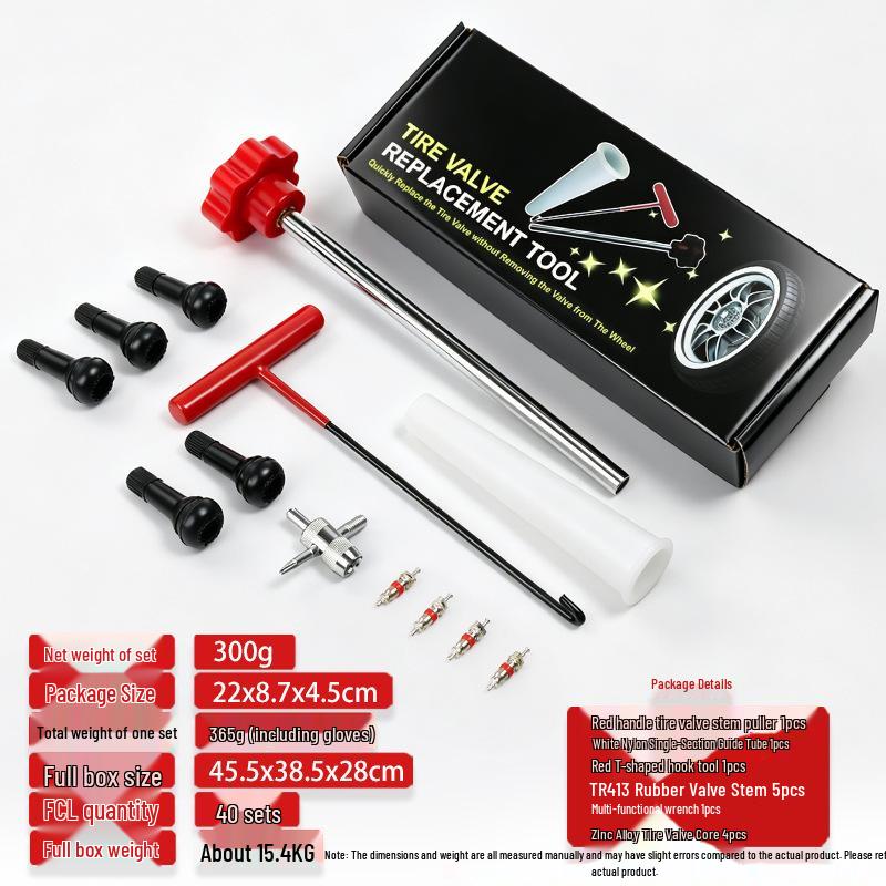 Tire Repair Tool Kit with Valve Core Installation and Tire Lever
