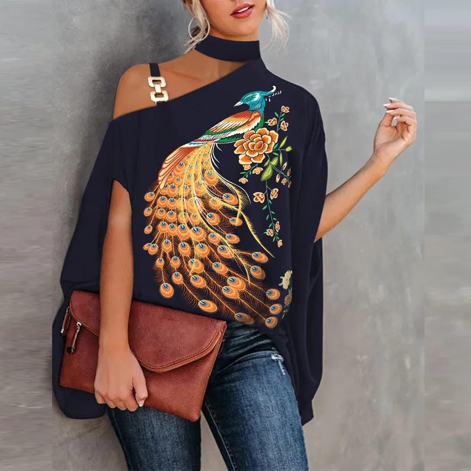 

Жіночі повсякденні сорочки на одне плече з штучним коміром і квітковим принтом Модні вільні футболки XL жовтий