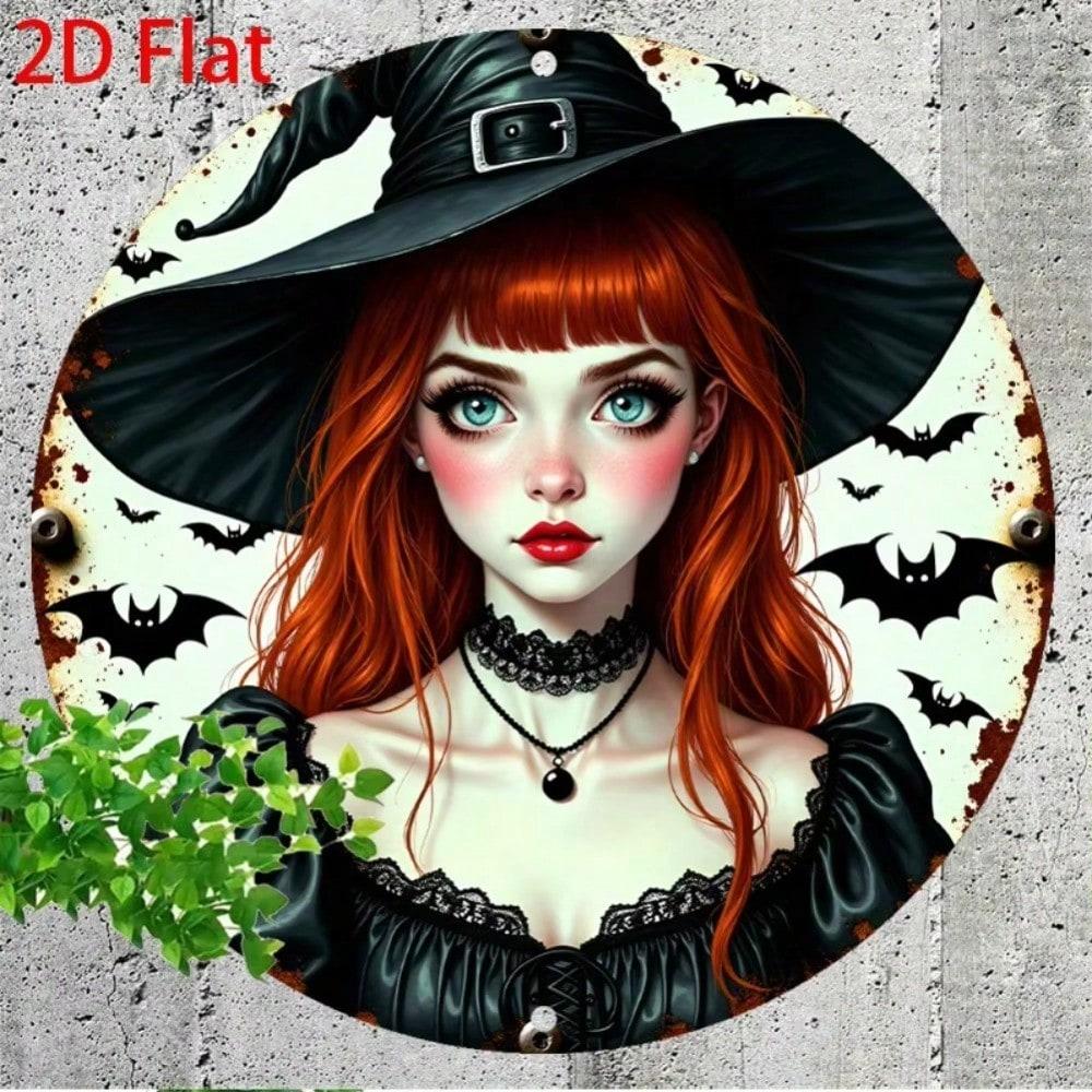 Halloween Metal Tin Sign Vintage Witch Bats Moon Decor