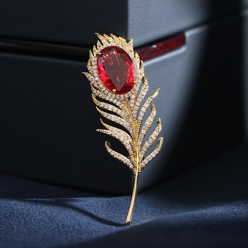 

Новая медная микроинкрустированная кубическим цирконием булавка, аксессуары для костюма, брошь в виде пера, подарок на Новый год