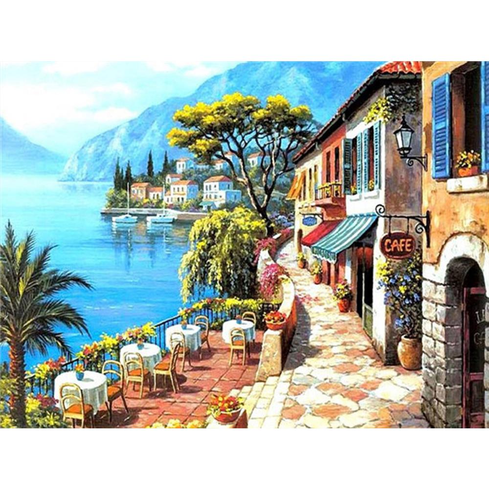 3D Diamond Painting Town Full Square Round Drill Art Rhinestone 5D DIY Diamond Embroidery Landscape Seaside Handmade Gift