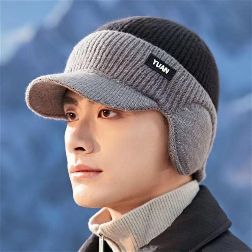 Dual Tone Thermal Knit Beanie Thickened Winter Warm Hat Versatile Couples Hats  Outdoor Activities