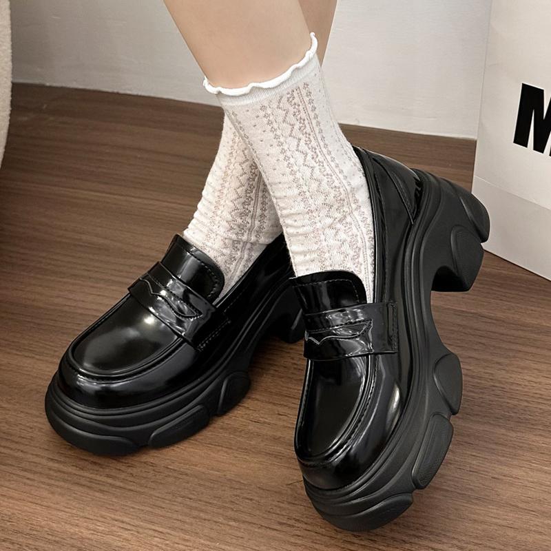 Fashion Chunky Platform Loafers for Women 2025 Autumn Preppy Style Patent Leather Dress Shoes Woman Comfortable Slip On Thick Heel Pumps