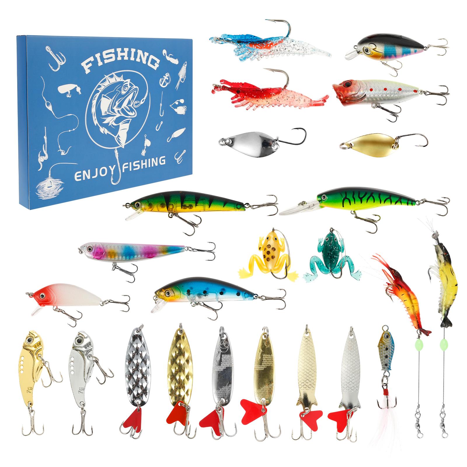 

Набор рыболовных снастей 24 шт. Календарь адвента 24 дня Рождественский календарь обратного отсчета Коробка с рыболовными приманками Рождественские подарки для любителей рыбалки M