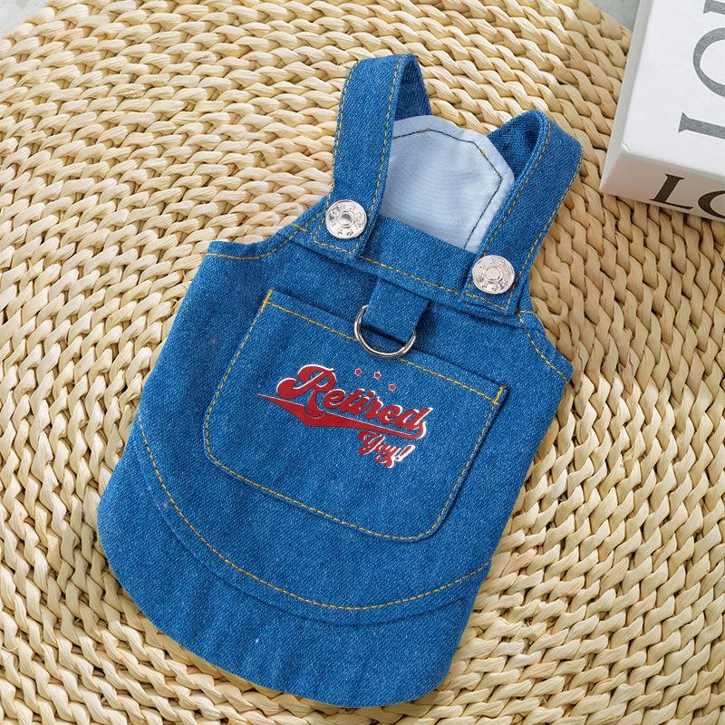 Denim Vest Pet Clothing Plaid Pocket Strap Bigbear Cat Spring Summer Thin Puppy Dog Cat Clothing