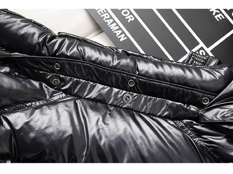 Stylowa Unisex Błyszcząca Kurtka Zimowa z Odpinanym Kapturem na Ekstremalne Zimno 90% Puchu Białej Kaczki