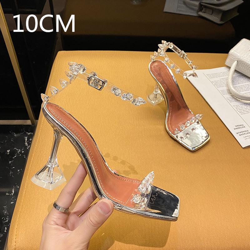 

Fashion 2025 Star Style Rivet Transparent PVC Cup Heeled Women Sandals Fashion Stiletto High heels Summmer Shoes Female Sandals 40
