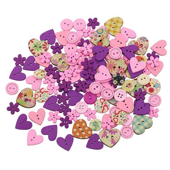 40g Runda Kärlekshjärtan Blandad Design 2 Hål Syknappar DIY Scrapbooking